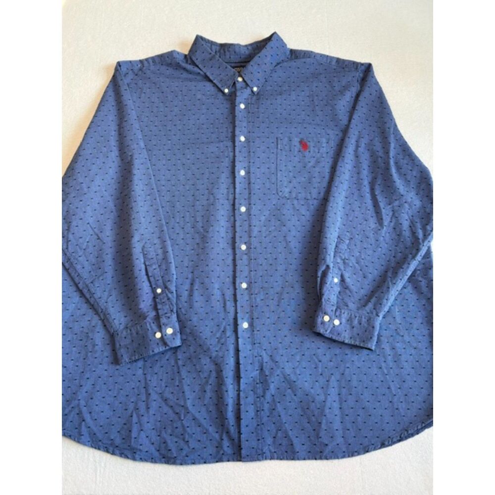 US Polo Association Mens Button Down Shirt 4XL Blue Pocket Logo Mint Condition